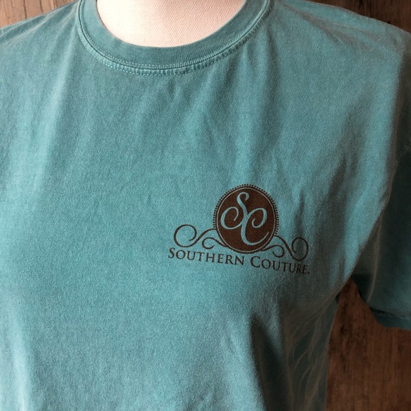 Southern couture teal blue shirt sleeve shirt - Picture 4 of 8